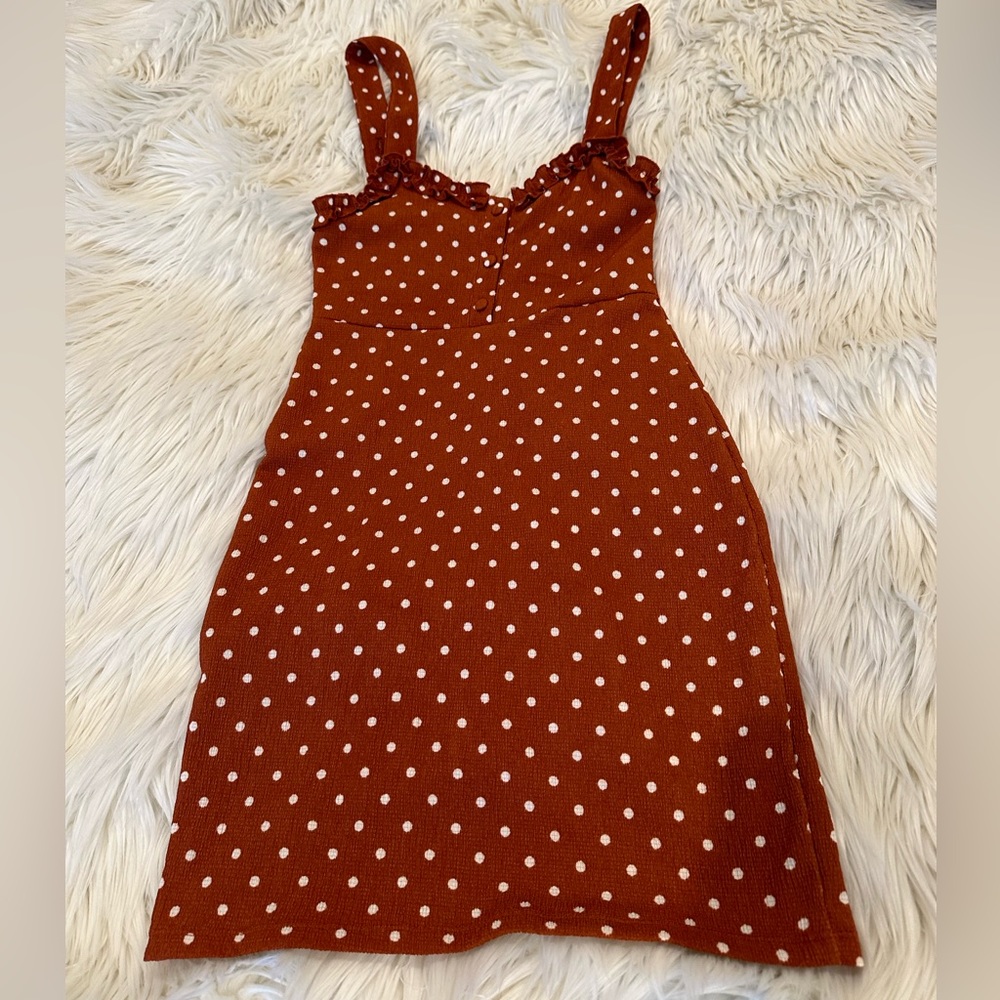 Burnt orange polkadot dress